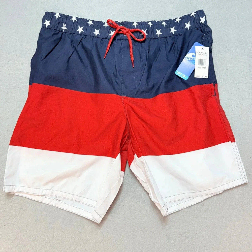Dream Wave USA Swim Trunks American Flag Stars‎ Patriotic Swim Shorts Large